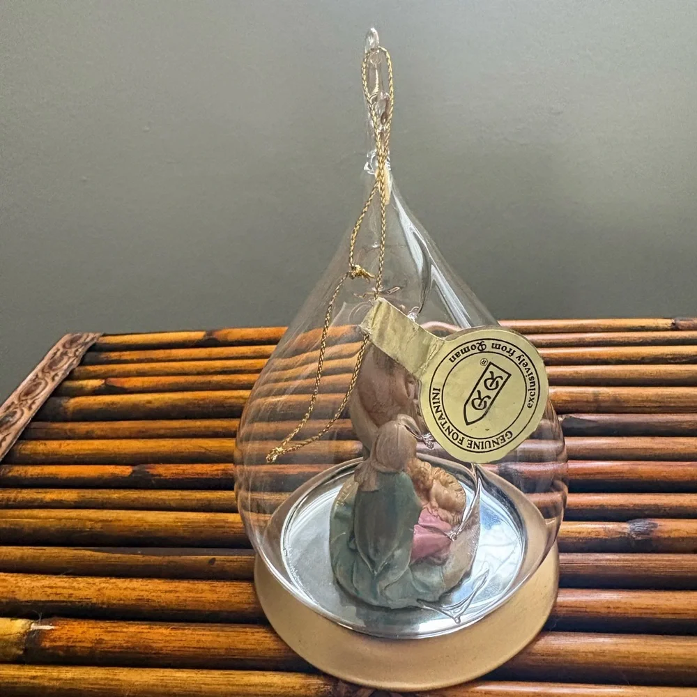 Fontanini Blown Glass Tree Shaped Christmas Ornament with the Holy Family